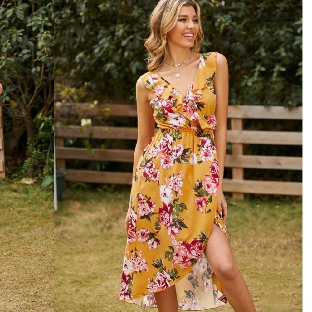 NEW! Size 12 Floral Print Ruffle Trim Dress